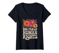 Womens Big Fan of Human Rights Floral Design V-Neck T-Shirt