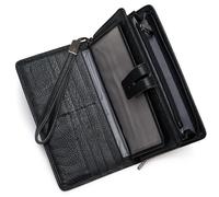 Women's Big Fat RFID Blocking Leather Clutch Wallet Organizer Checkbook Holder (Black)