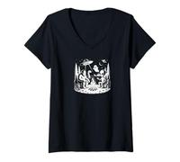Women's Big Foot Alien Extraterrestrial Ghost Forest Friends V-Neck T-Shirt