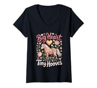 Women's Big Heart Tiny Hooves Miniature Horse Pony V-Neck T-Shirt