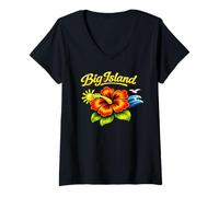 Women's Big Island Hawaii Tropical Beach Flower Design V-Neck T-Shirt