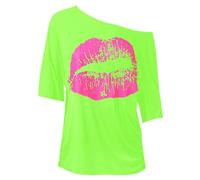 Women's Big Lip Print Short Sleeve Off The Shoulder Top, Sexy Lips Graphic Baggy Style T Shirt for Casual & Party Wear 1/2 Sleeves 80s T-Shirts Women Carnival Fashion Pullover Tee Tops