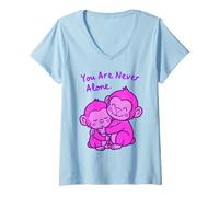 Women's Big Sister Little Sister Hugging Pink Monkeys Sibling Design V-Neck T-Shirt