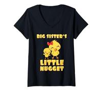 Womens Big Sister's Little Nugget Chicken Lover Sibling Nuggies Sis V-Neck T-Shirt