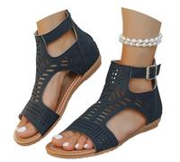 Women's Big Yards Spring and Summer New Slope with Sandals Female Europe and The States Buckle Roman Sandals Female Black