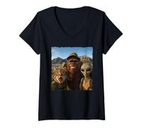 Womens Bigfoot Alien Cat Funny Selfie Hiking Squad Cape Town V-Neck T-Shirt