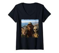 Womens Bigfoot Alien Cat Funny Selfie Hiking Squad Cape Town V-Neck T-Shirt