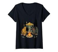 Women's Bigfoot Alien Mothman Camping Nature V-Neck T-Shirt