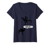 Womens Bigfoot & Alien Riding T-Rex, Camel Says Bruh V-Neck T-Shirt