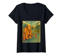 Womens Bigfoot And Alien Fishing - Fisherman Angler Angling V-Neck T-Shirt