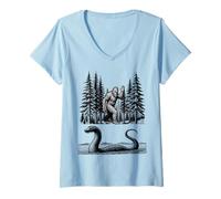 Womens Bigfoot and Loch Ness Monster Classic Cryptid Duo V-Neck T-Shirt