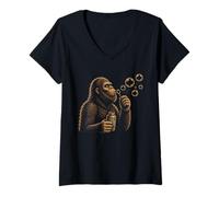 Women's Bigfoot Blowing Dandelion Funny Camping Hiking Nature Lover V-Neck T-Shirt