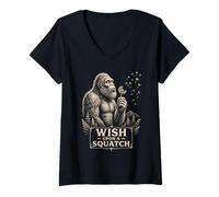 Women's Bigfoot Dandelion Wish Upon A Squatch Forest V-Neck T-Shirt