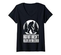 Womens Bigfoot Doesn't Believe in You - Yeti Sasquatch Halloween V-Neck T-Shirt