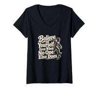 Women's Bigfoot Footprints Believe in Yourself V-Neck T-Shirt