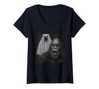 Womens Bigfoot Ghost Surprise Funny Halloween Shot V-Neck T-Shirt