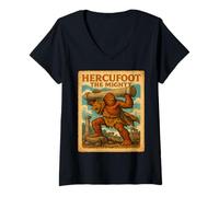 Womens Bigfoot Hercules Shirt - Vintage Cryptid Poster V-Neck T-Shirt