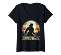 Women's Bigfoot Howling At The Moon Forest Dweller 1958 V-Neck T-Shirt