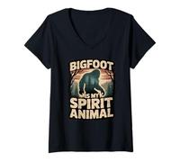 Womens Bigfoot Is My Spirit Animal Funny Forest Nature Design V-Neck T-Shirt