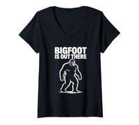 Women's Bigfoot is Out There Sasquatch Cryptid Camping V-Neck T-Shirt