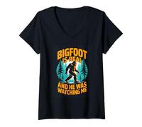 Women's Bigfoot is Real and He was Watching Me Sasquatch V-Neck T-Shirt