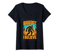Women's Bigfoot is Real and I Believe Sasquatch Forest V-Neck T-Shirt