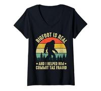 Womens Bigfoot is Real and I Helped Him Commit Tax Fraud V-Neck T-Shirt