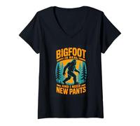 Women's Bigfoot is Real and I Need New Pants Funny Sasquatch V-Neck T-Shirt