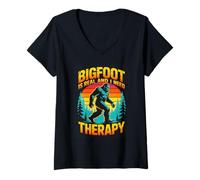 Women's Bigfoot is Real and I Need Therapy Sasquatch V-Neck T-Shirt