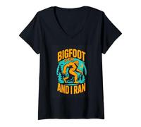 Women's Bigfoot is Real and I Ran Funny Sasquatch Camping V-Neck T-Shirt