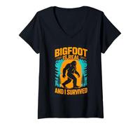 Women's Bigfoot is Real and I Survived Camping Legend V-Neck T-Shirt