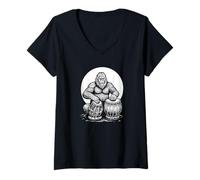 Womens Bigfoot Playing Tabla Funny Indian Classical Music V-Neck T-Shirt