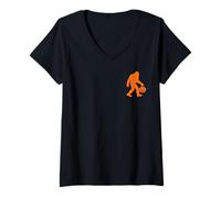 Womens Bigfoot Pocket Halloween Sasquatch Pumpkin Trick or Treat V-Neck T-Shirt