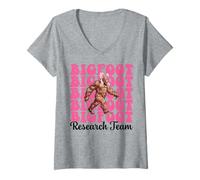 Womens Bigfoot Research Team Funny Sasquatch Girl Mom Coquette Bow V-Neck T-Shirt
