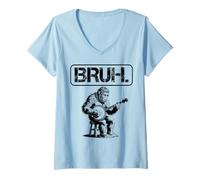 Womens Bigfoot Sasquatch Playing Banjo, Bruh Meme V-Neck T-Shirt