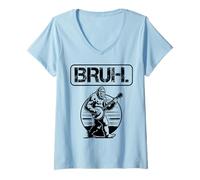 Womens Bigfoot Sasquatch Playing Banjo, Bruh Meme V-Neck T-Shirt