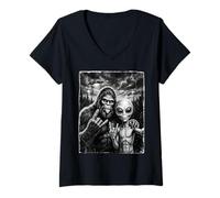 Women's Bigfoot Sasquatch Selfie Rock On UFO Funny V-Neck T-Shirt