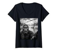 Women's Bigfoot Selfie with Loch Ness Monster and UFO V-Neck T-Shirt