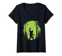 Womens Bigfoot Silhouette Walking Through Forest Adventure Mystery V-Neck T-Shirt