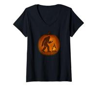 Womens Bigfoot Smartphone Halloween Pumpkin Cell Phone V-Neck T-Shirt
