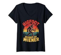 Womens Bigfoot Stole My Wiener Shirt Sasquatch Grabbed My Wiener V-Neck T-Shirt