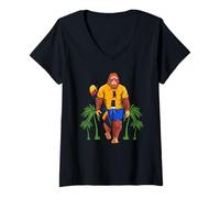 Women's Bigfoot Surfer Beach Summer Vacation Sasquatch Surfing V-Neck T-Shirt