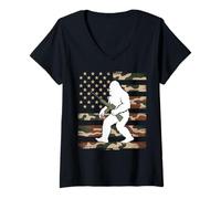 Womens Bigfoot Tactical Humor Rifle Camo USA Flag 2A Pride V-Neck T-Shirt