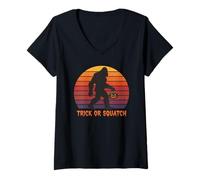 Womens Bigfoot Trick or Squatch Halloween Costume Funny Sasquatch V-Neck T-Shirt