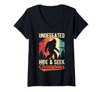 Women's Bigfoot Undefeated Hide & S hampion Funny Sasquatch V-Neck T-Shirt
