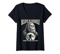 Women's Bigfoot Vintage Believe in Yourself When No One Else Does V-Neck T-Shirt