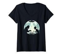 Women's Bigfoot vs Alien Chess UFO Tractor Beam Funny V-Neck T-Shirt