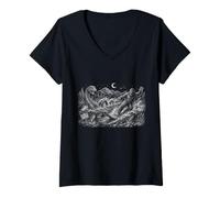 Women's Bigfoot Water Skiing Nessie Cryptid Sasquatch Lake Adventure V-Neck T-Shirt
