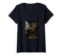 Women's Bigfoot Writing Typewriter - Funny Sasquatch Book Author V-Neck T-Shirt