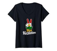 Women's Biji Kurdistan Peace Kurdish Flag V-Neck T-Shirt